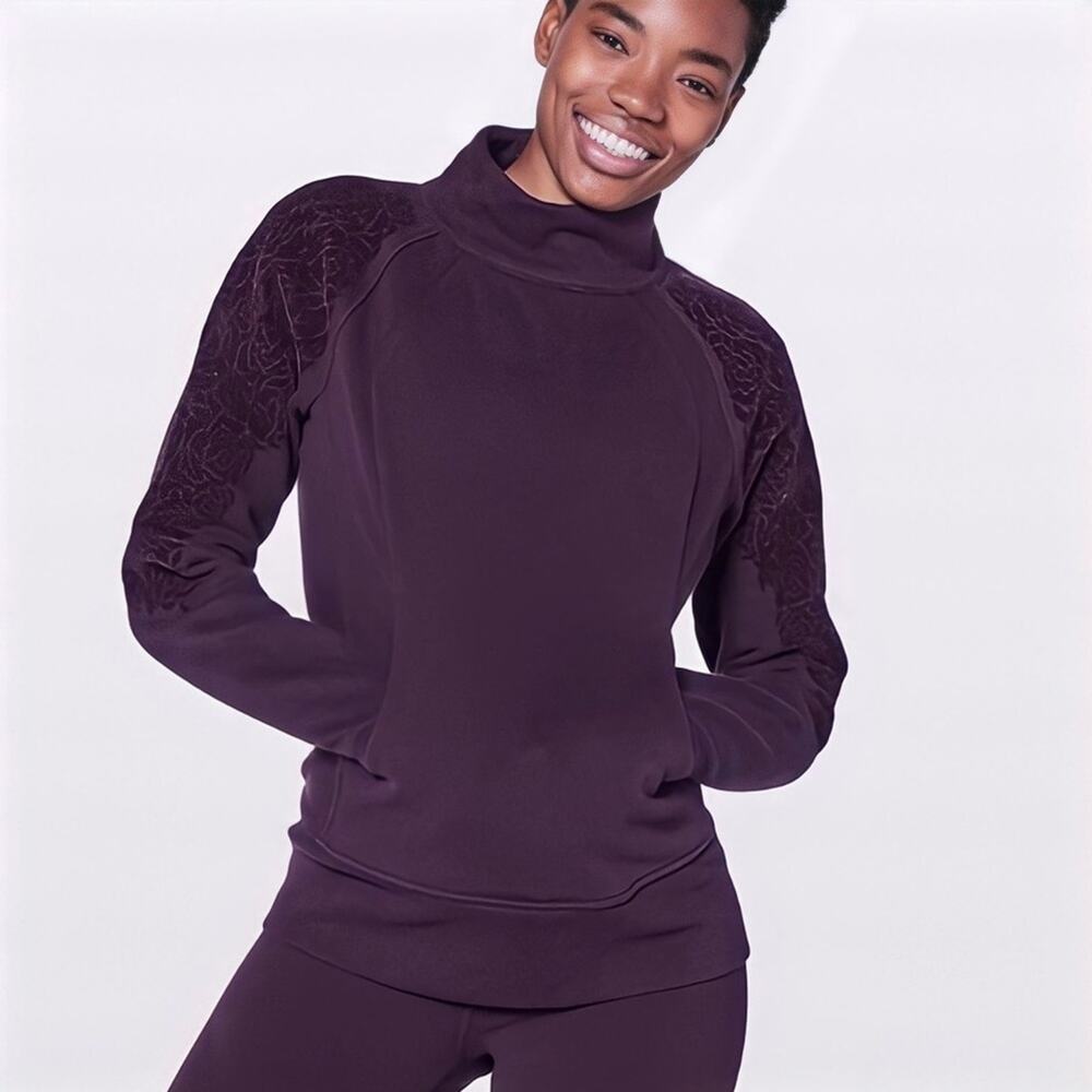 Lululemon Floral Flock purple pullover sweatshirt / black cherry plum